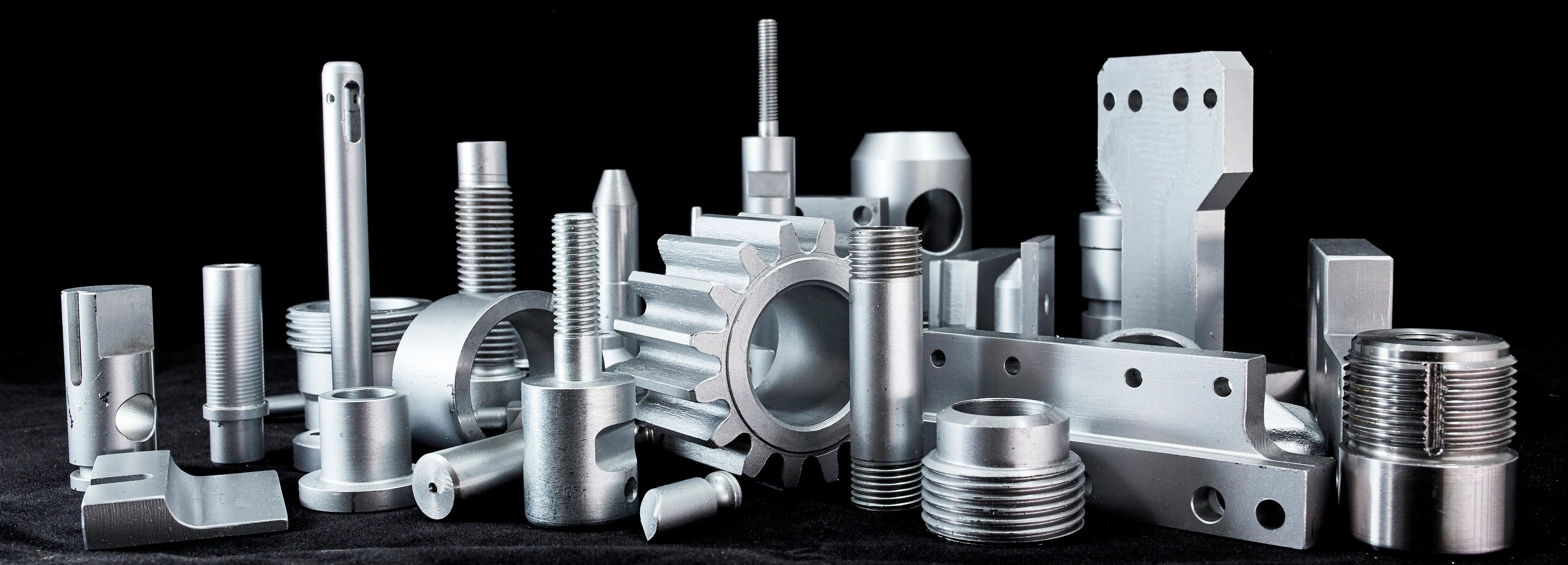 A selection of precision CNC machined parts produced by B&A Precision